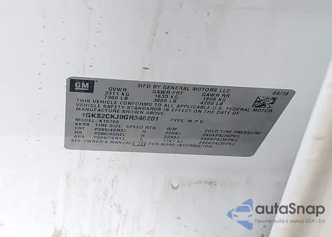 2016 GMC Yukon Denali z USA, uszkodzony, nr VIN 1GKS2CKJ0GR346201